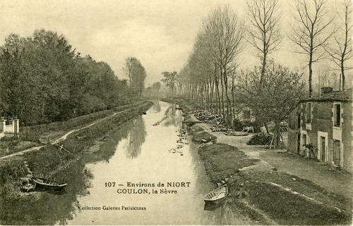 Marais poitevin. Trains de bois sur la Sèvre niortaise à Coulon.