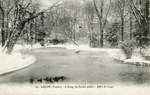L'Etang du jardin Public sous la neige à Luçon. Marais poitevin