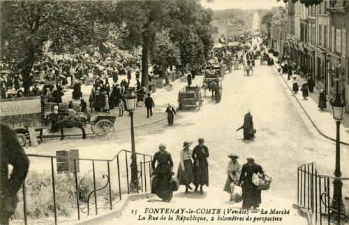 Fontenay-le-Comte – Le marché, la Rue de la République, deux kilomètres de perspective. Marais poitevin