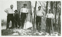 743 Années 1950.Des bucherons abattent un peuplier dans le marais mouillé. Marais poitevin 