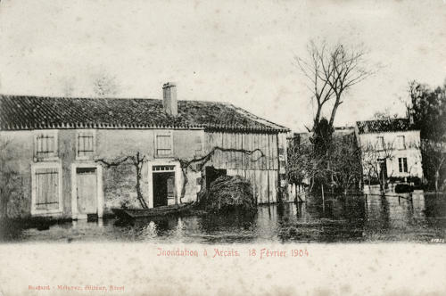 Inondation à Arçais, le 18 février 1904. Marais poitevin