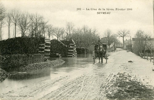 Magné - La crue de la Sèvre au Sevreau, février 1904. Marais poitevin
