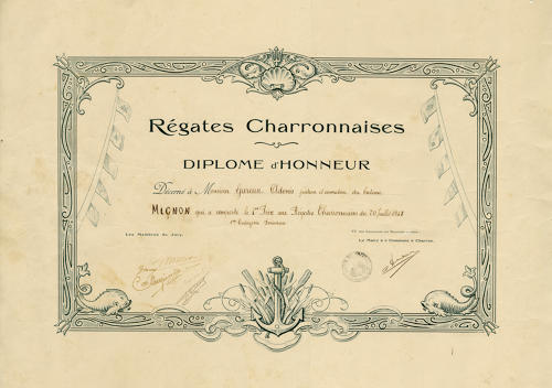 Diplome d'Honneur - Régates Charonnaise 1947