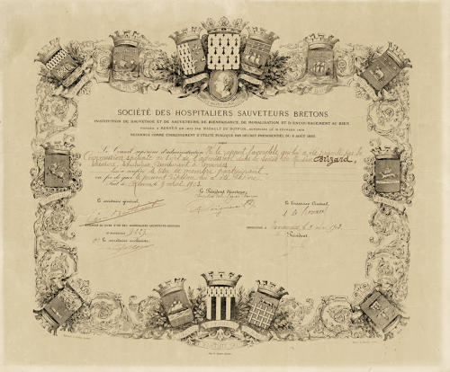 Diplome de la Société des hospitaliers sauveteurs Bretons - 1903