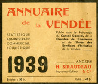 3965 Annuaire de la Vendée - Statistiques administratif, commercial, touristique 1939 