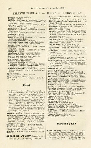 Annuaire de la Vendée - Statistiques administratif, commercial, touristique 1939