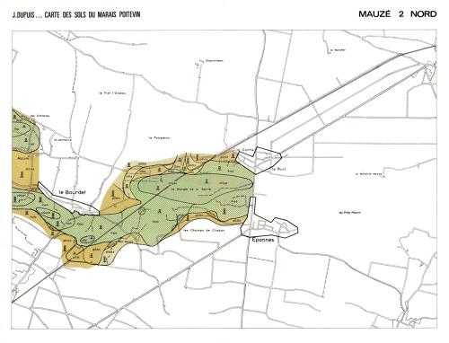 Carte des sol du Marais poitevin. Mauzé 2 Nord, dressée fin des années 1970