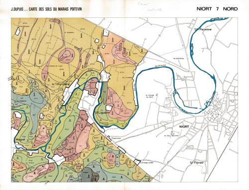 Carte des sol du Marais poitevin. Niort 7 Nord, dressée fin des années 1970