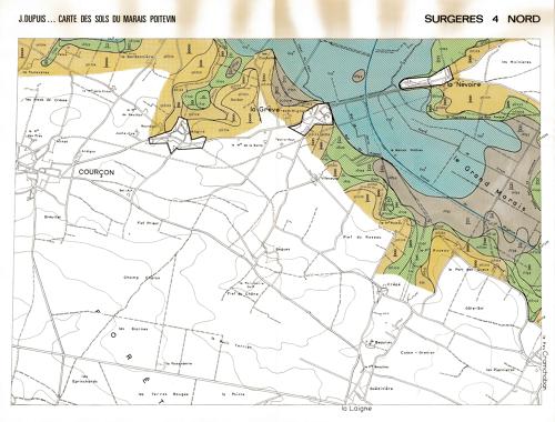 Carte des sol du Marais poitevin. Surgères 4 Nord, dressée fin des années 1970