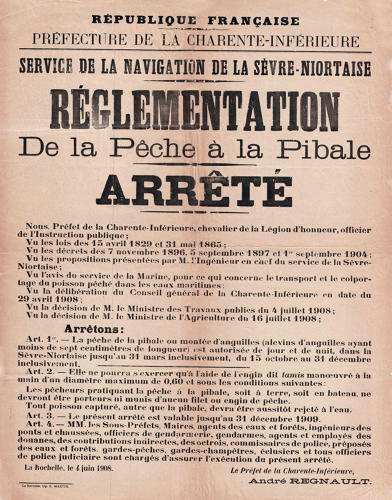 Réglementation de la pêche à la Pibale. Arrêté - 1908