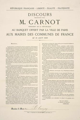 Discours prononcé par M. Carnot... président de la République... en 1889