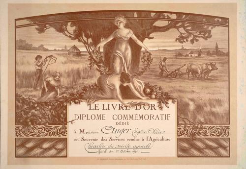 Le livre d'or. Diplôme commémoratif en souvenir des services rendus en agriculture - 1920