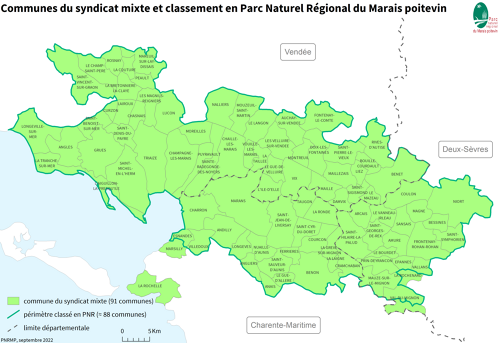 Communes du syndicat mixte et classement en Parc naturel régional du Marais poitevin