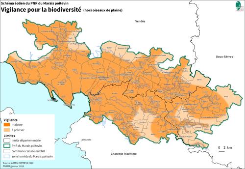 Schéma éolien du Parc naturel régional du Marais poitevin: zones de vigilance pour la biodiversité (hors oiseaux de plaine)