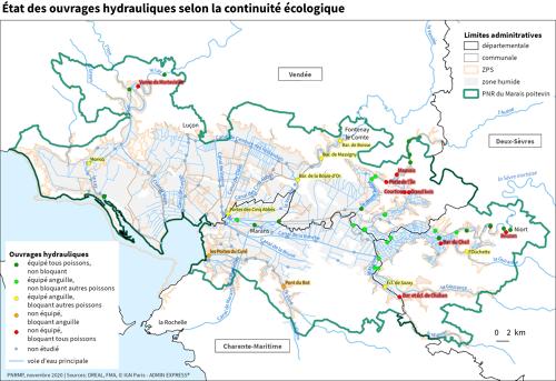 État des ouvrages hydrauliques selon la continuité écologique