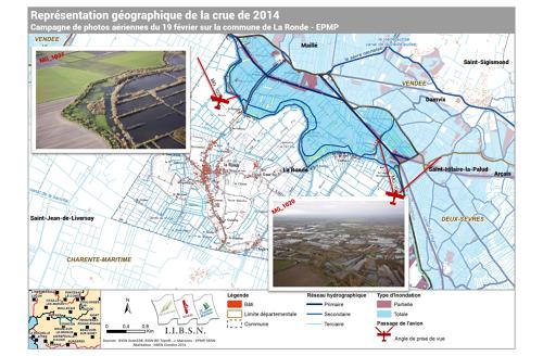 Représentation géographique de la crue de 2014. Campagne de photos aériennes du 19/20/2014 sur la commune de la Ronde