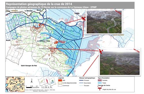 Représentation géographique de la crue de 2014. Campagne de photos aériennes du 19/20/2014 sur la commune du Vanneau-Irleau