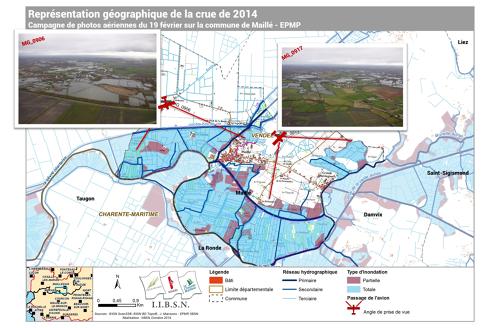 Représentation géographique de la crue de 2014. Campagne de photos aériennes du 19/20/2014 sur la commune de Maillé