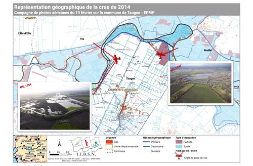 Représentation géographique de la crue de 2014. Campagne de photos aériennes du 19/20/2014 sur la commune de Taugon