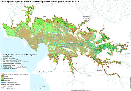Zones hydrauliques de bordure du Marais poitevin et occupation du sol en 2008
