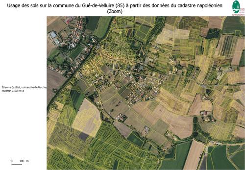 Usage des sols sur la commune du Gué-de-Velluire à partir des données du cadastre napoléonien (carte 2/2 trame cadastrale)