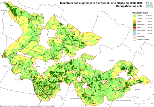 Inventaire des alignements d'arbres du site classé en 2008-2009 - Occupation des sols