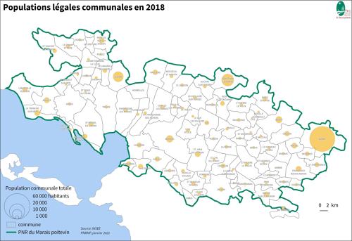 Populations légales communales en 2018 dans le PNR du Marais poitevin