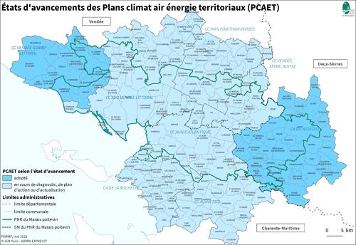 État d'avancements des Plans Climat Air Énergie Territoriaux (PCAET) dans le Parc naturel régional du  Marais poitevin