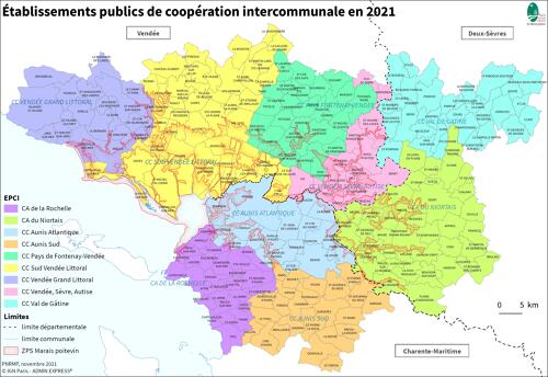Etablissements publics de coopération intercommunale concernés par la ZPS du Marais poitevin en 2021