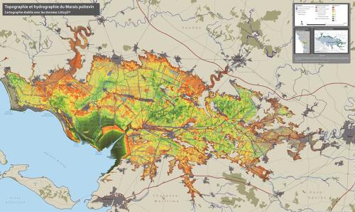 Topographie et hydrographie du Marais poitevin - Cartographie réalisée avec Litto3D