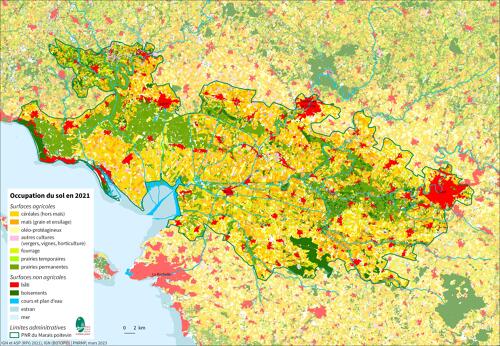 Occupation du sol en 2021 dans le PNR du Marais poitevin (compilation du Registre Parcellaire Graphique de 2021 et de la BD Topo V3 de 2022)