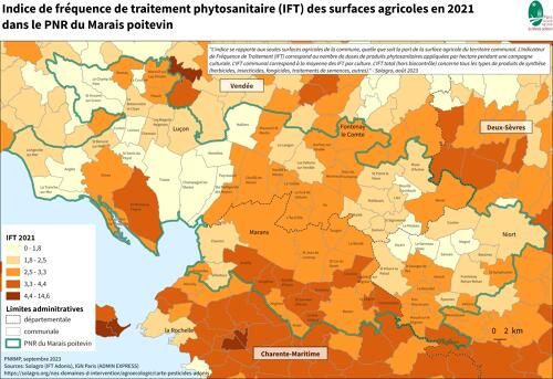 Indice de fréquence de traitement phytosanitaire (IFT) des surfaces agricoles en 2021 dans le PNR du Marais poitevin