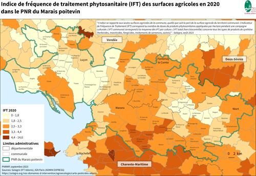 Indice de fréquence de traitement phytosanitaire (IFT) des surfaces agricoles en 2020 dans le PNR du Marais poitevin